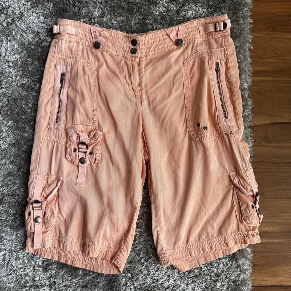 VINTAGE | DANANG Melon Blush Pink Silk Low Rise Embroidered Cargo Shorts Size M